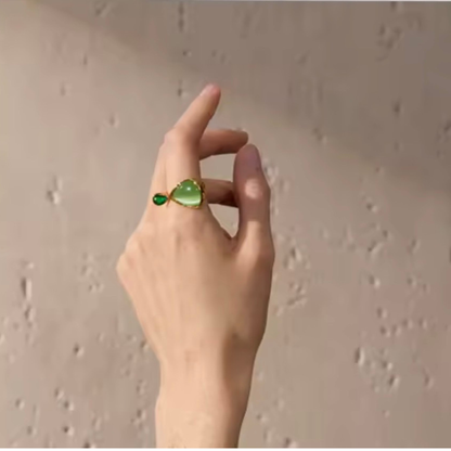 Bague Syléa ajustable pierre verte dorée | CLAWME HOPE