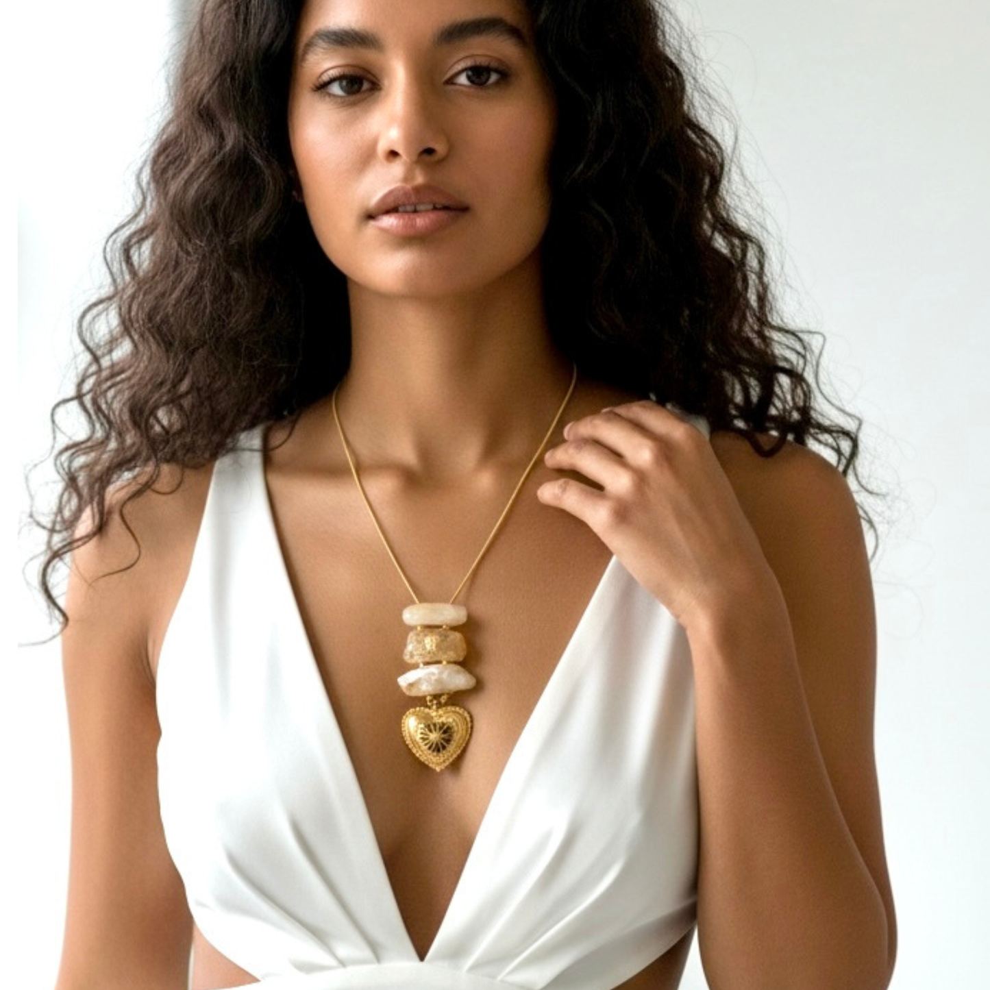 Collier Azélia doré pierres naturelles acier inoxydable | CLAWME HOPE