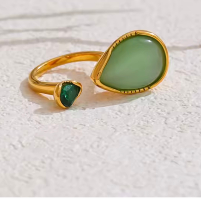 Bague Syléa ajustable pierre verte dorée | CLAWME HOPE