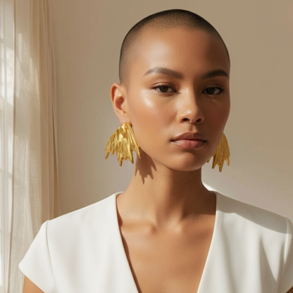 Boucles d’oreilles dorées texturées acier inoxydable 316L – Éclat Oria | CLAWME HOPE