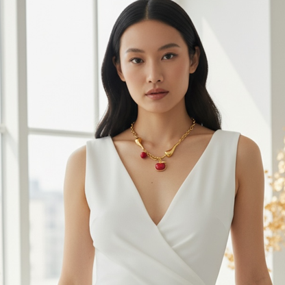 Collier cœur rouge doré acier inoxydable 316L – Éros | CLAWME HOPE
