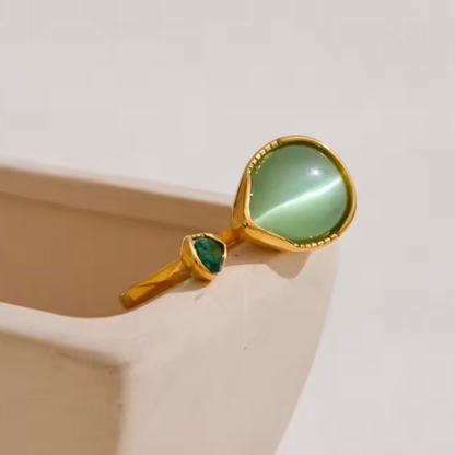 Bague Syléa ajustable pierre verte dorée | CLAWME HOPE