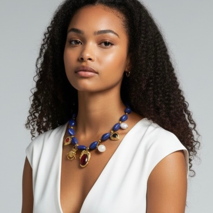 Collier Azura perles bleues doré élégant | CLAWME HOPE