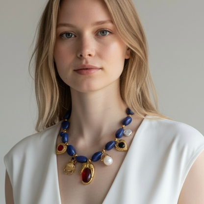 Collier Azura perles bleues doré élégant | CLAWME HOPE