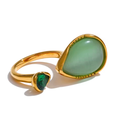 Bague Syléa ajustable pierre verte dorée | CLAWME HOPE