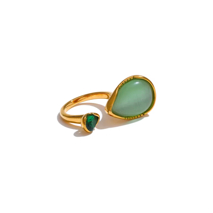 Bague Syléa ajustable pierre verte dorée | CLAWME HOPE