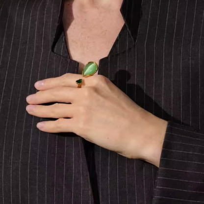 Bague Syléa ajustable pierre verte dorée | CLAWME HOPE