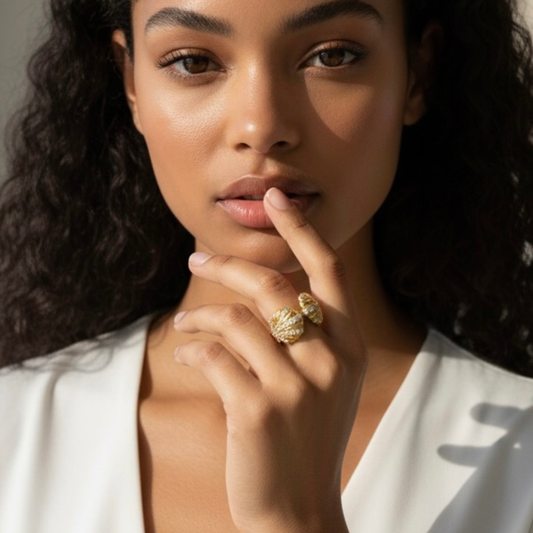 Bague Naya ajustable en acier inoxydable doré | CLAWME HOPE