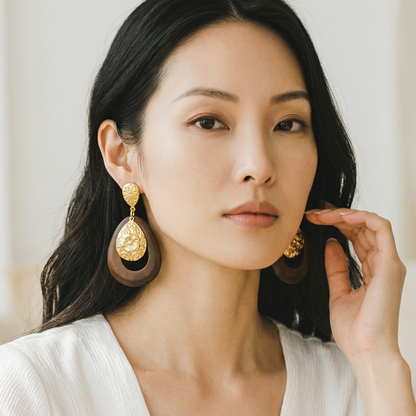 Boucles d’oreilles ALTHÉA en Bois & Acier Inoxydable 316L | Plaqué Or 18K PVD Waterproof