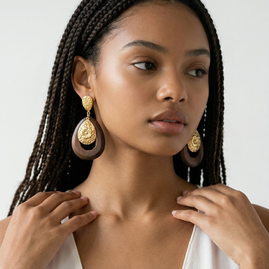 Boucles d’oreilles ALTHÉA en Bois & Acier Inoxydable 316L | Plaqué Or 18K PVD Waterproof