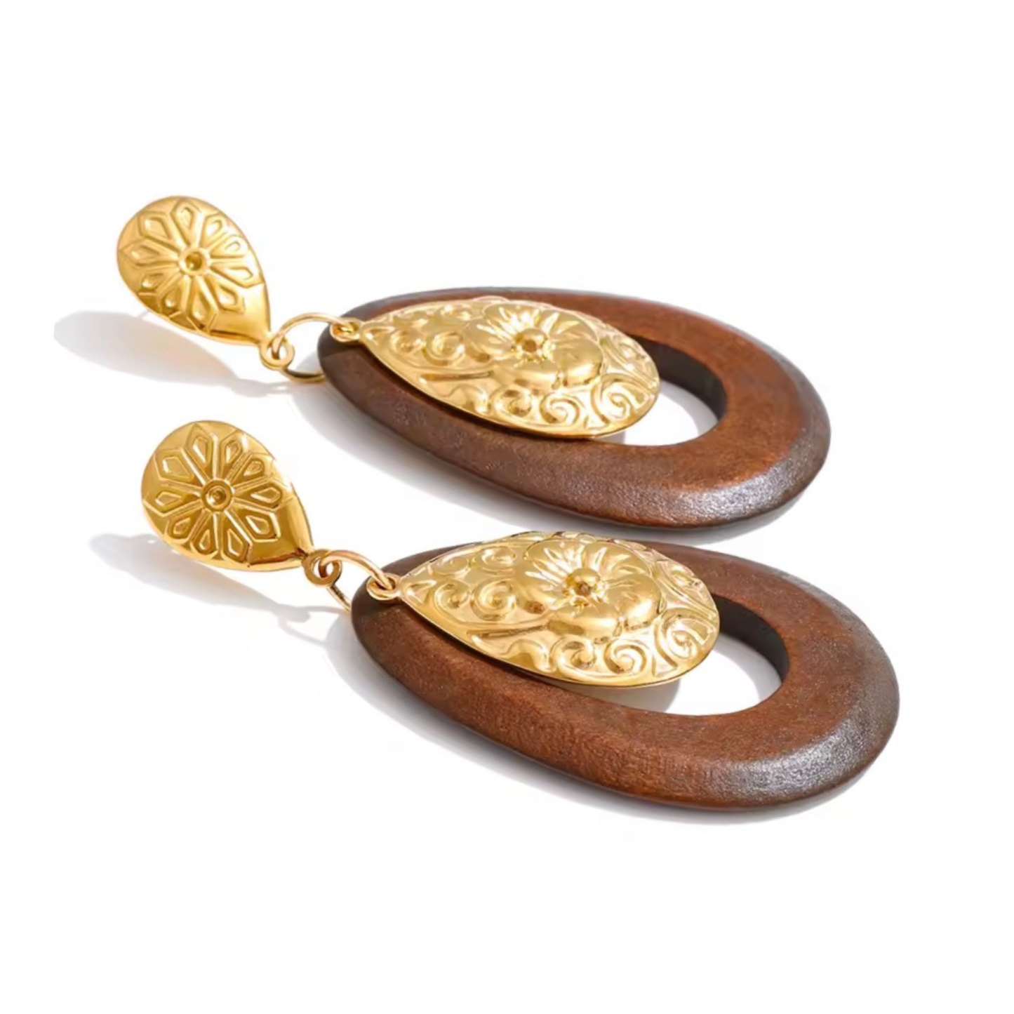 Boucles d’oreilles ALTHÉA en Bois & Acier Inoxydable 316L | Plaqué Or 18K PVD Waterproof