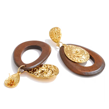 Boucles d’oreilles ALTHÉA en Bois & Acier Inoxydable 316L | Plaqué Or 18K PVD Waterproof