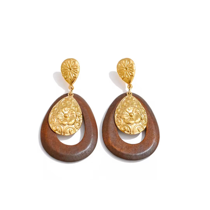 Boucles d’oreilles ALTHÉA en Bois & Acier Inoxydable 316L | Plaqué Or 18K PVD Waterproof
