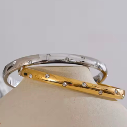 bracelet Jonc VAËL en Acier Inoxydable 316L – Waterproof, Plaqué Or 18K PVD & Zircons