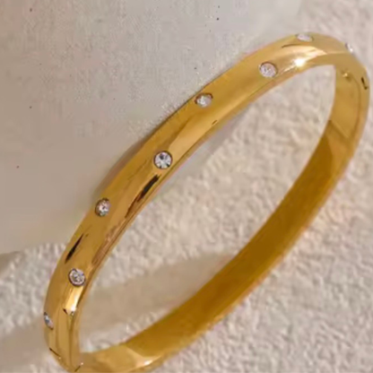 bracelet Jonc VAËL en Acier Inoxydable 316L – Waterproof, Plaqué Or 18K PVD & Zircons