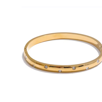 bracelet Jonc VAËL en Acier Inoxydable 316L – Waterproof, Plaqué Or 18K PVD & Zircons