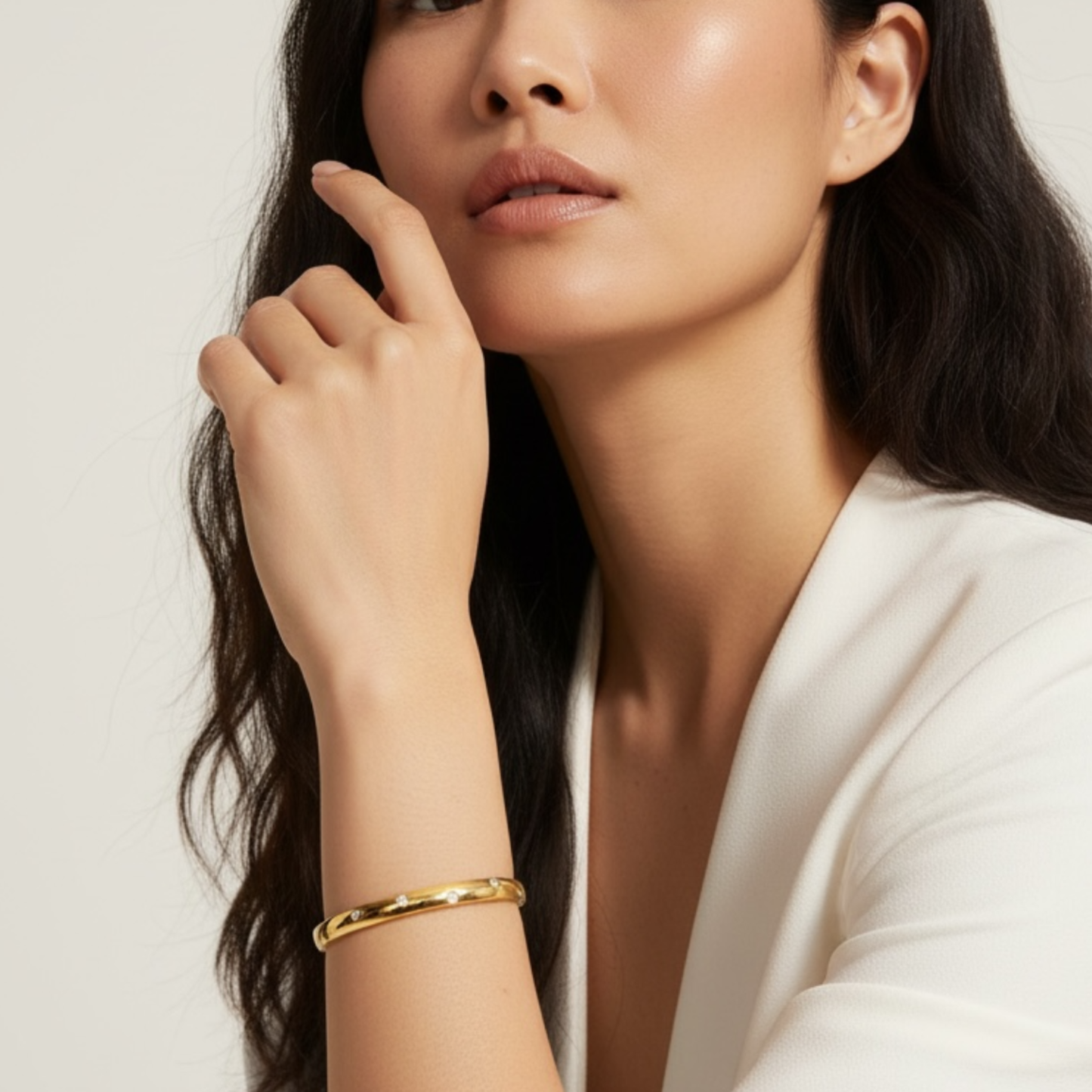 bracelet Jonc VAËL en Acier Inoxydable 316L – Waterproof, Plaqué Or 18K PVD & Zircons