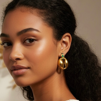 Boucles d’Oreilles Vertes Dorées Femme en Acier Inoxydable 316L – AZURA | CLAWME HOPE