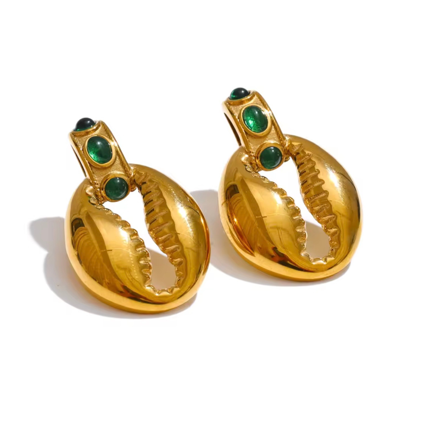 Boucles d’Oreilles Vertes Dorées Femme en Acier Inoxydable 316L – AZURA | CLAWME HOPE