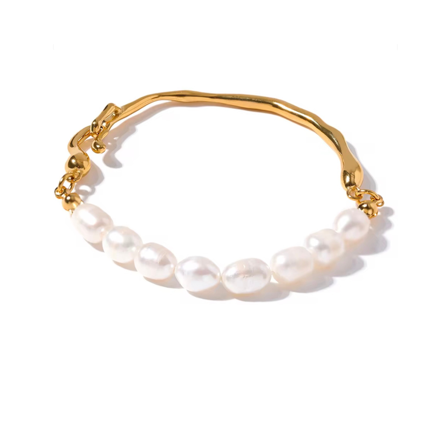bracelet perles naturelles acier inoxydable doré femme