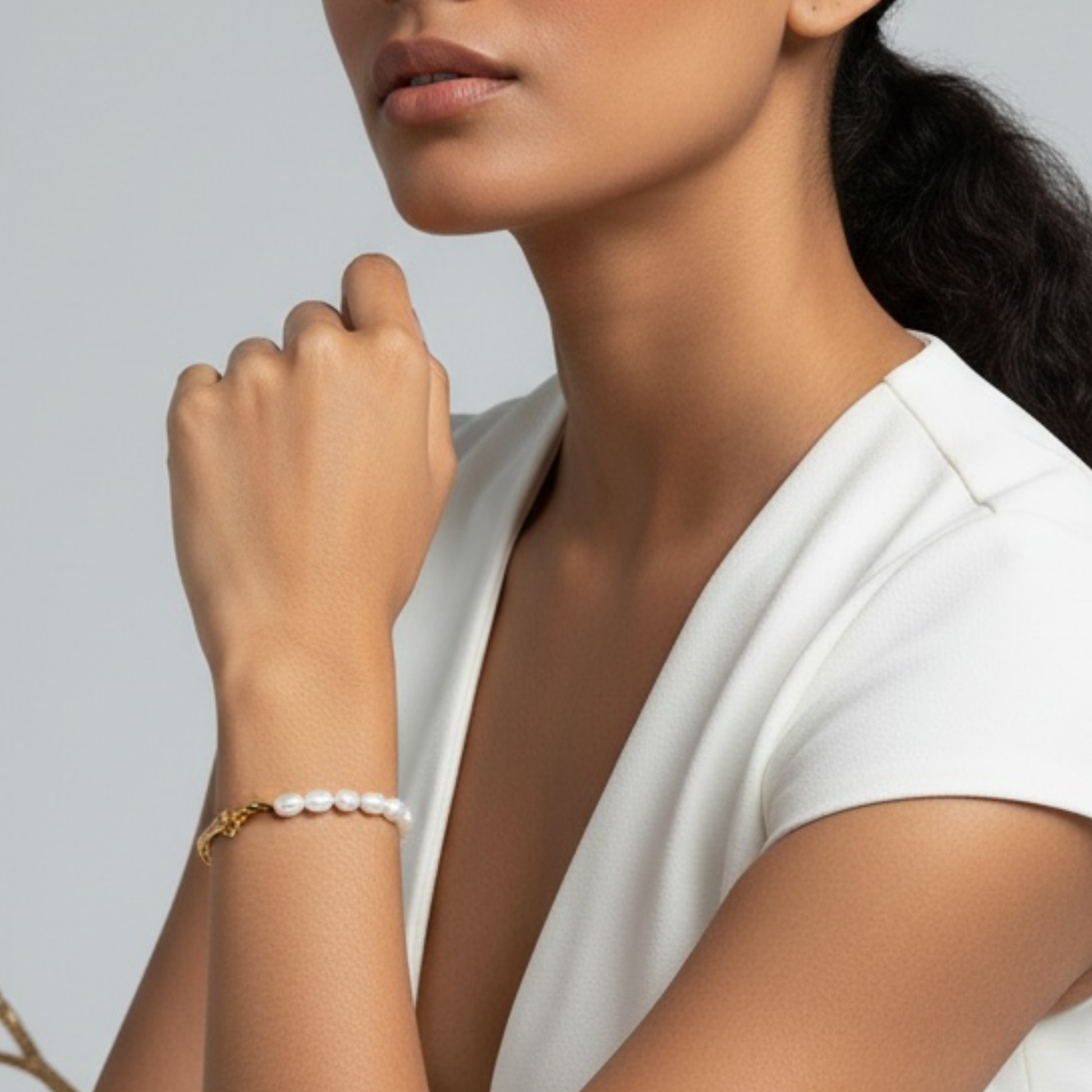 bracelet perles naturelles acier inoxydable doré femme