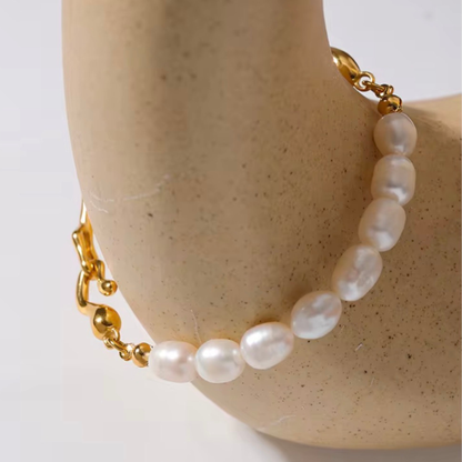 bracelet perles naturelles acier inoxydable doré femme