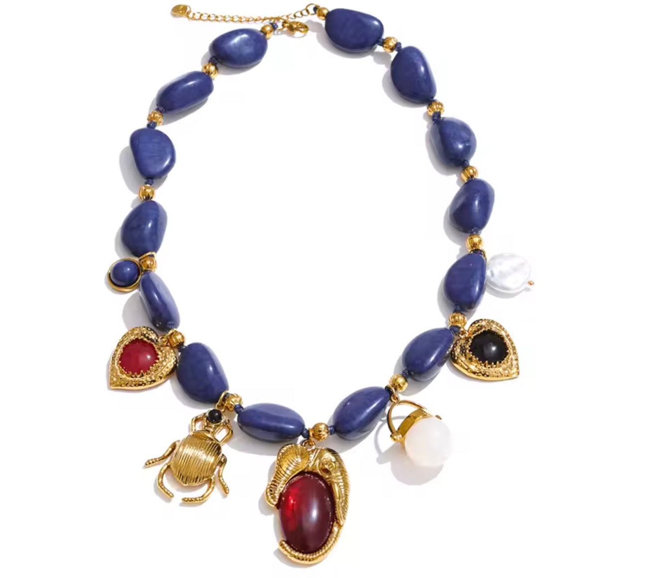 Collier Azura perles bleues doré élégant | CLAWME HOPE
