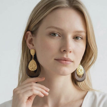 Boucles d’oreilles ALTHÉA en Bois & Acier Inoxydable 316L | Plaqué Or 18K PVD Waterproof